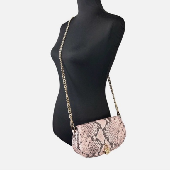 NWOT Michael Kors Mila Pink Snakeskin crossbody Messenger Clutch Purse - Picture 5 of 11